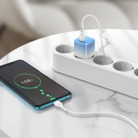 Мережевий зарядний пристрій HOCO C101A single port PD20W charger set(Type-C to Type-C) Ice Blue (Цвет Ice-Blue) - фото № 6