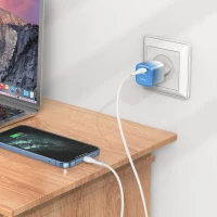 Мережевий зарядний пристрій HOCO C101A single port PD20W charger set(Type-C to Type-C) Ice Blue (Цвет Ice-Blue) - фото № 5