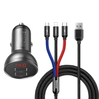 Автомобільний зарядний пристрій Baseus Digital Display Dual USB 4.8A Car Charger 24W+Three Primary Colors 3-in-1 Cable1.2M (Цвет Black), Атикул k14911 |  купить на VILKI.NET - фото № 1