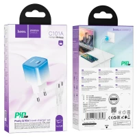 Мережевий зарядний пристрій HOCO C101A single port PD20W charger set(Type-C to Type-C) Ice Blue (Цвет Ice-Blue) - фото № 7
