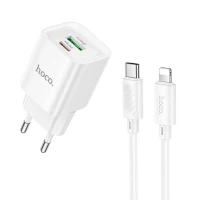 Мережевий зарядний пристрій HOCO C147A Charm PD20W+QC3.0 charger set (C to iP)(EU) White (Цвет Білий), Атикул k57085 |  купить на VILKI.NET - фото № 1