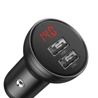 Автомобільний зарядний пристрій Baseus Digital Display Dual USB 4.8A Car Charger 24W+Three Primary Colors 3-in-1 Cable1.2M (Цвет Black) - фото № 3