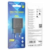Мережевий зарядний пристрій BOROFONE BA71A Power single Port PD20W charger Black (Цвет 7073) - фото № 4