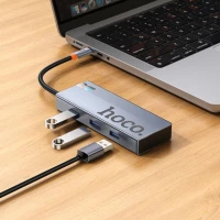 USB-хаб HOCO HB50 Wow 5-in-1 multi-function converter (HDTV+PD+USB3.0*3) Deep Space Gray (Цвет Deep-Space-Gray) - фото № 5