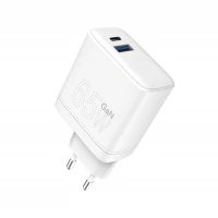 Мережевий зарядний пристрій WUW-C175 65W GaN USB A+USB C white