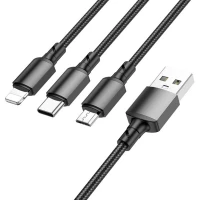 Кабель BOROFONE BX72 3-in-1 charging cable(iP+Type-C+Micro) Black (Колір Черный), Атикул k22436 |  купить на VILKI.NET - фото № 1