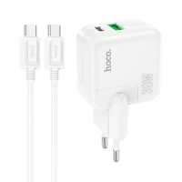 Мережевий зарядний пристрій HOCO C111A Lucky dual-port PD30W+QC3.0 charger set(Type-C to Type-C) White