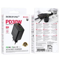 Мережевий зарядний пристрій BOROFONE BA98A Ilustre PD30W (2C1A) charger with digital display (EU) Black (Цвет 7073) - фото № 2