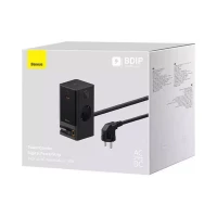Мережевий зарядний пристрій Baseus PowerCombo Digital PowerStrip 2AC+1U+1C+Retractable-C 65W with 1.5m power cord EU Black (Колір Черный) - фото № 5