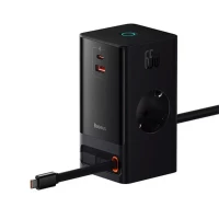Мережевий зарядний пристрій Baseus PowerCombo Digital PowerStrip 2AC+1U+1C+Retractable-C 65W with 1.5m power cord EU Black (Колір Черный) - фото № 2