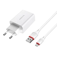 Мережевий зарядний пристрій BOROFONE BA21A Long journey single port QC3.0 charger set(Micro) 18W White