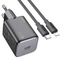 Мережевий зарядний пристрій HOCO N40 Mighty single port PD20W charger set(C to iP) Black