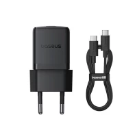 Мережевий зарядний пристрій Baseus Palm Fast Charger 1C 30W EU Cluster Black(With: Baseus Mini White Cable Type-C to Type-C 60W(20V/3A) 1m Cluster Bla