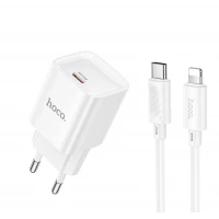 Мережевий зарядний пристрій HOCO C146A Charm single port PD20W charger set (C to iP) (EU) White