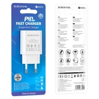 Мережевий зарядний пристрій BOROFONE BA65A Single port PD20W charger White (Цвет 7068) - фото № 4