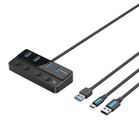 USB-хаб Vention USB 3.0 to USB 3.0 x4+USB C Hub With Individual Power Switches 1M Black (CHWBF)