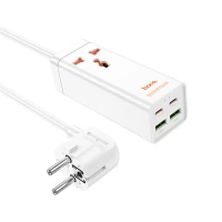 Мережевий подовжувач HOCO AC10A Barry PD65W GaN (2C2A with 1 socket) desktop charger White (Колір Білий) - фото № 2