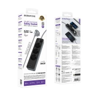 Мережевий подовжувач BOROFONE BAC8 Power 3-position socket(1C3A)(EU/GER)(L=2M) Black (Цвет 7073) - фото № 7