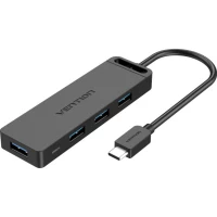 USB-хаб Vention Type-C to 4-Port USB 3.0 Hub with Power Supply Black 0.5M ABS Type