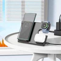 Бездротовий зарядний пристрій HOCO CQ2 Flash folding 3-in-1 wireless fast charger(SAM Watch) Black (Колір Черный) - фото № 6