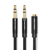 Аудіокабель Vention 2*3.5mm Male to 4 Pole 3.5mm Female Audio Cable 0.3M Black ABS Type (BBTBY)