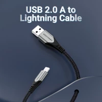 Кабель Vention USB 2.0 A to Lightning Cable 1M Gray Aluminum Alloy Type (LABHF) (Колір Черный) - фото № 2