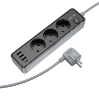 Мережевий подовжувач BOROFONE BAC8 Power 3-position socket(1C3A)(EU/GER)(L=3M) Black (Колір 7073) - фото № 4