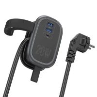 Мережевий подовжувач HOCO NS7 Sharp 1 position(PD20W/1C2A) desktop socket(EU/GER) Black (Цвет Черный) - фото № 6