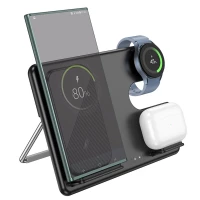 Бездротовий зарядний пристрій HOCO CQ2 Flash folding 3-in-1 wireless fast charger(SAM Watch) Black (Колір Черный) - фото № 2