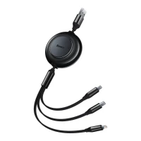 Кабель Baseus Free2Draw Retractable Crystal Fast Charging Data Cable USB to M+L+C 3.5A 1.1m Cluster Black (Цвет Cluster Black) - фото № 3