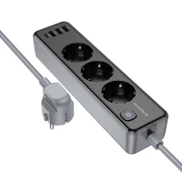 Мережевий подовжувач BOROFONE BAC8 Power 3-position socket(1C3A)(EU/GER)(L=3M) Black (Колір 7073) - фото № 3