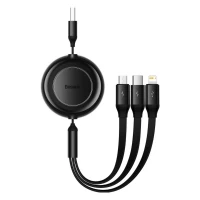 Кабель Baseus Free2Draw Retractable Crystal Fast Charging Data Cable USB to M+L+C 3.5A 1.1m Cluster Black (Цвет Cluster Black), Атикул k56949 |  купить на VILKI.NET - фото № 1