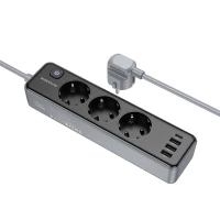 Мережевий подовжувач BOROFONE BAC8 Power 3-position socket(1C3A)(EU/GER)(L=3M) Black (Колір 7073) - фото № 2
