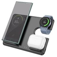 Бездротовий зарядний пристрій HOCO CQ2 Flash folding 3-in-1 wireless fast charger(SAM Watch) Black (Колір Черный) - фото № 3