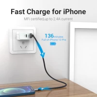 Кабель Vention USB 2.0 A to Lightning Cable 1M Gray Aluminum Alloy Type (LABHF) (Колір Черный) - фото № 5
