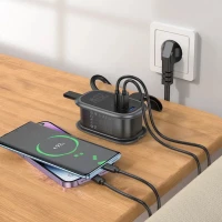 Мережевий подовжувач HOCO NS7 Sharp 1 position(PD20W/1C2A) desktop socket(EU/GER) Black (Цвет Черный) - фото № 8