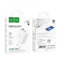 Мережевий зарядний пристрій HOCO C126A Pure power PD40W three-port(2C1A) charger White (Цвет Белый) - фото № 5