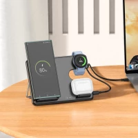 Бездротовий зарядний пристрій HOCO CQ2 Flash folding 3-in-1 wireless fast charger(SAM Watch) Black (Колір Черный) - фото № 7