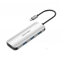 USB-хаб Vention USB-C to HDMI/USB 3.0x3/SD/TF/PD Docking Station Gray 0.15M Aluminum Alloy Type