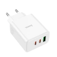 Мережевий зарядний пристрій HOCO C126A Pure power PD40W three-port(2C1A) charger White (Цвет Белый) - фото № 3