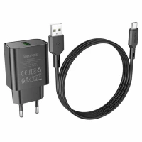 Мережевий зарядний пристрій BOROFONE BA72A Spring single port QC3.0 charger set(Type-C) 18W Black (Цвет 7073) - фото № 2