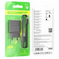 Мережевий зарядний пристрій BOROFONE BA72A Spring single port QC3.0 charger set(Type-C) 18W Black (Цвет 7073) - фото № 4