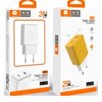Мережевий зарядний пристрій WUW-C189 PD 20W Charger USB C + USB C white