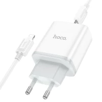 Мережевий зарядний пристрій HOCO C105A Stage dual port PD20W+QC3.0 charger set (C to iP)(EU) White