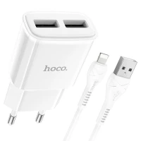 Мережевий зарядний пристрій HOCO C88A Star round dual port charger set (iP) 12W White