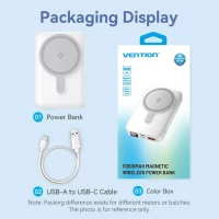 Зовнішній акумулятор Vention 10000mAh Magnetic Wireless Power Bank (USB-C + Lightning + USB-C + USB-A +Wireless) 22.5W White LED Display Type (FHTW0) (Колір 7068) - фото № 5