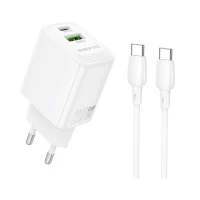 Мережевий зарядний пристрій BOROFONE BN27 Fuente PD20W+QC3.0 charger set (C to C) (EU) White
