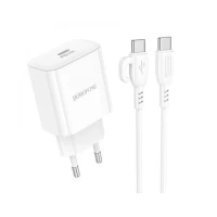 Мережевий зарядний пристрій BOROFONE BA81A single port PD20W charger set (Type-C to Type-C) (EU) White
