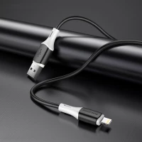 Кабель BOROFONE BX79 USB to iP 2.4A, 1m, silicone, silicone connectors, Black (Колір 7073) - фото № 2