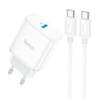 Мережевий зарядний пристрій HOCO C104A Stage single port PD20W charger set (Type-C to Type-C) (EU) White